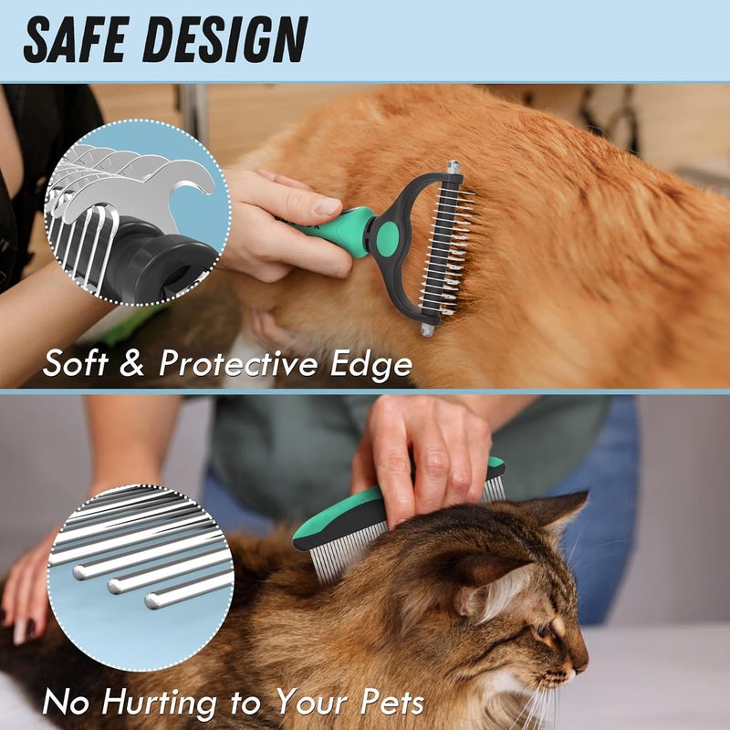 Docrok Pet Grooming Brush and Metal Comb Combo, Cat Brush Dog Brush for Shedding, Undercoat Rake for Dogs Grooming, Dematting Deshedding Brush Dogs Shedding Tool for Long matted Haired Pets, Green - Image 4